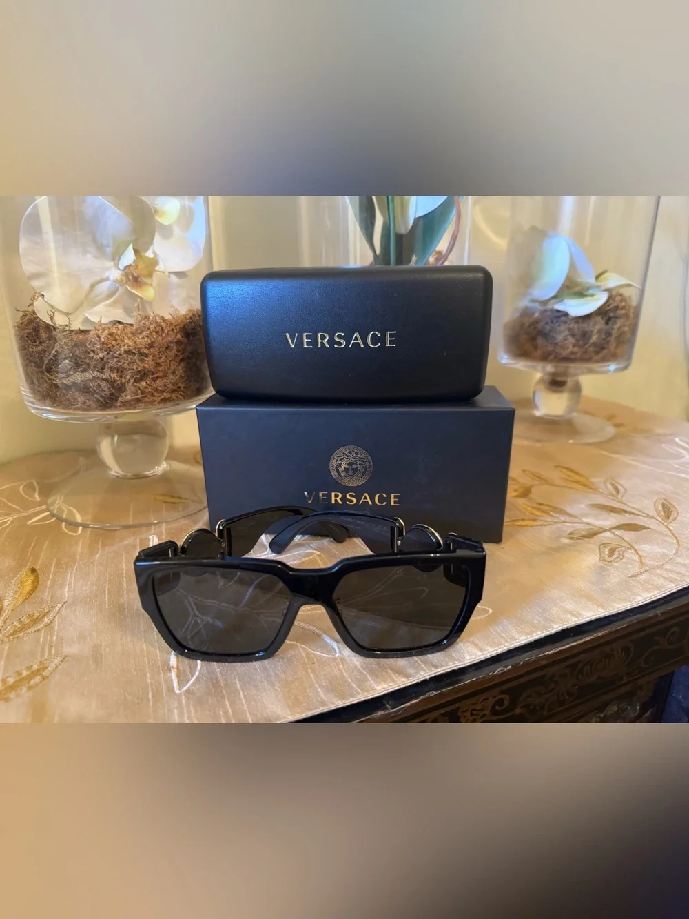 Versace Black Unisex Sunglasses with Dark Lenses